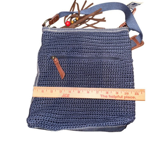 The Sak Crossbody Navy Blue Crochet Tassel Charm Zipper Pocket Bag Purse - Picture 8 of 12